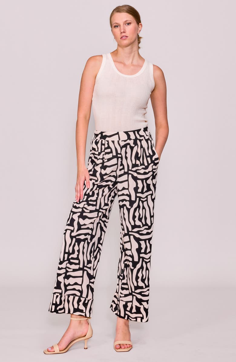 MELLODAY Techno Print Wide Leg Pants, Alternate, color, Ivory/ Black Geometric