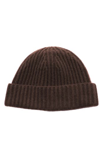 Portolano Cashmere Ribbed Cuffed Beanie In Brown