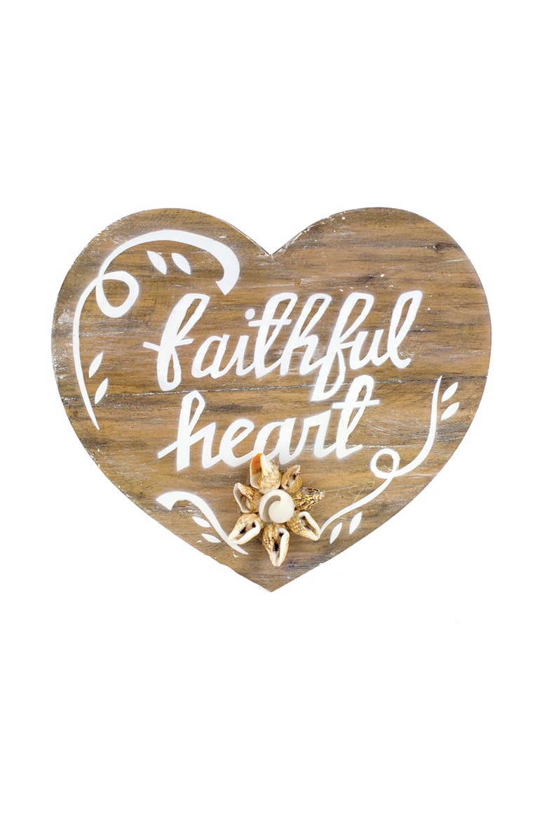 "Faithful Heart" Shell Coastal Wall Plaque Sign 5", Main, color, Brown