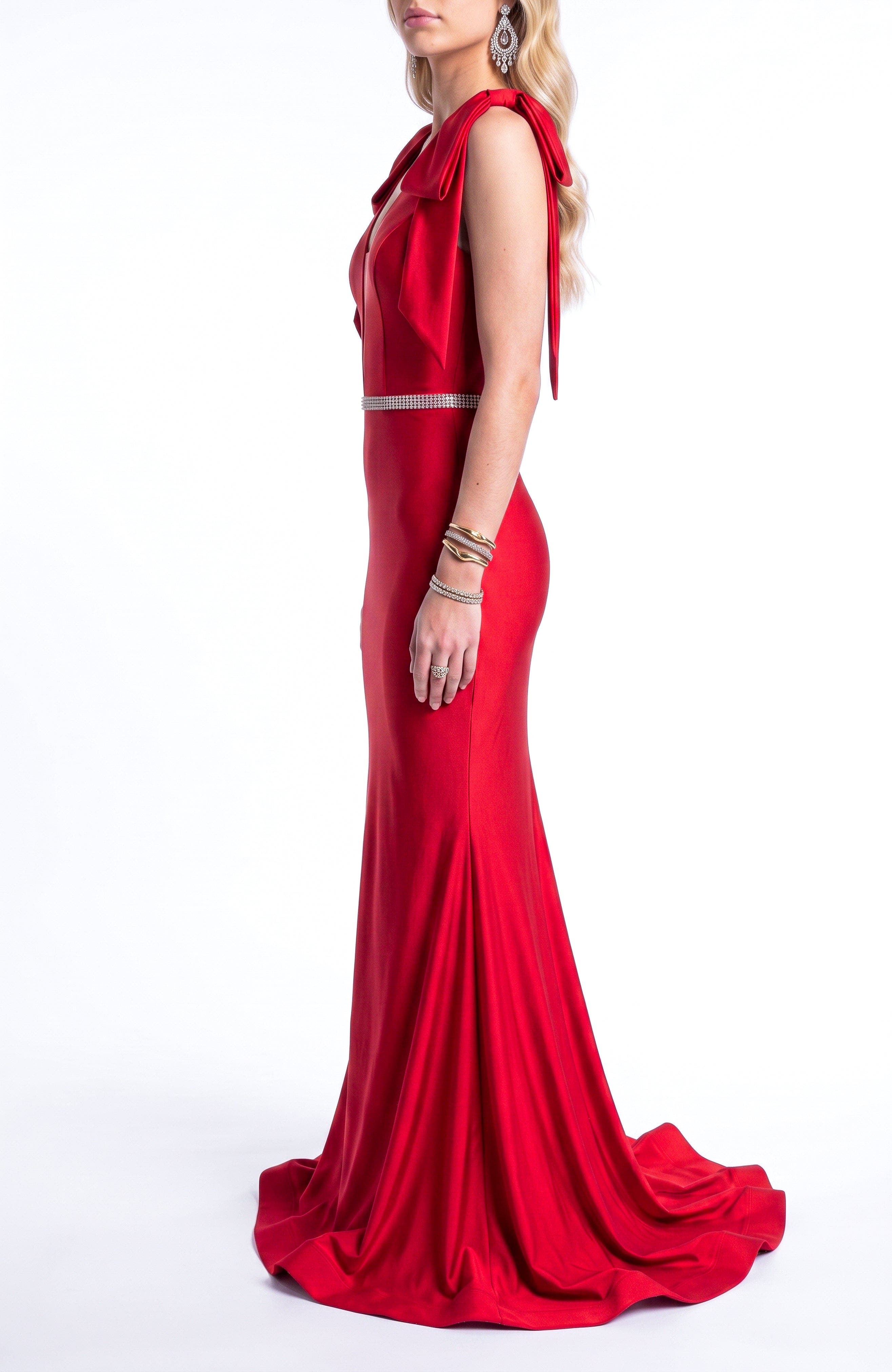 Jessica Angel Bow Shoulder Plunge Mermaid Evening Gown (Women) | Nordstrom
