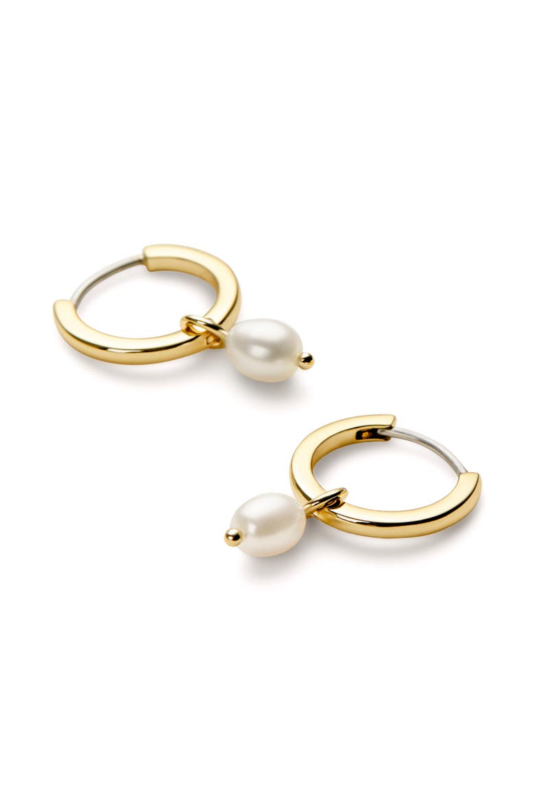 Freshwater Pearl Huggie Hoop Earrings, Alternate, color, GOLD/WHITE
