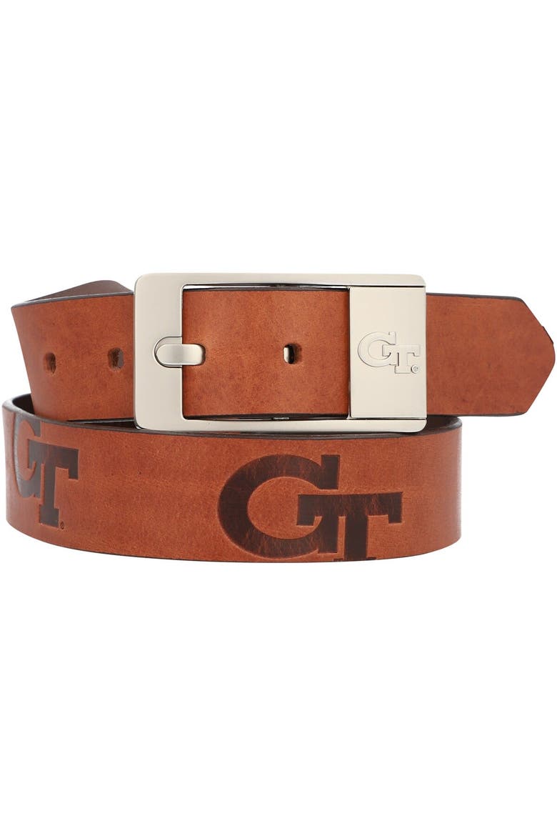 Georgia Tech Yellow Jackets Brandish Leather Belt, Main, color, Brown