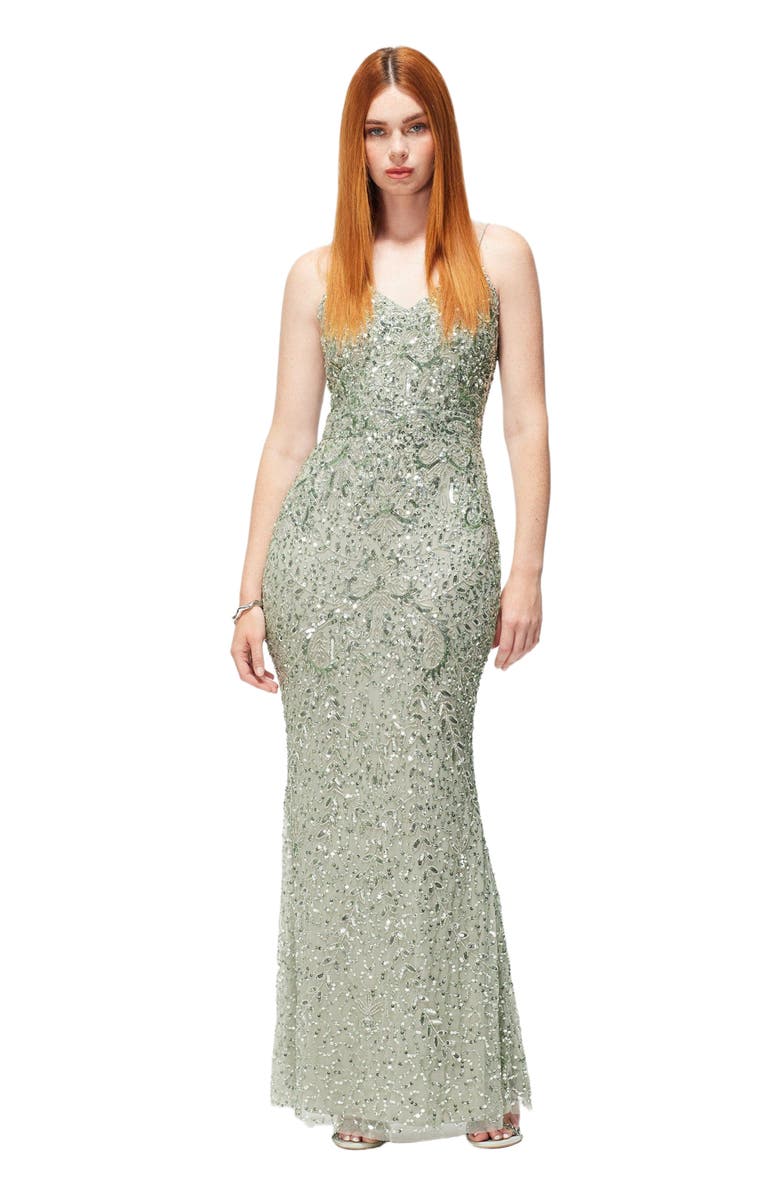 BEAUUT Occasion Embellished Sequin Beaded V Neck Evening Dress, Main, color,