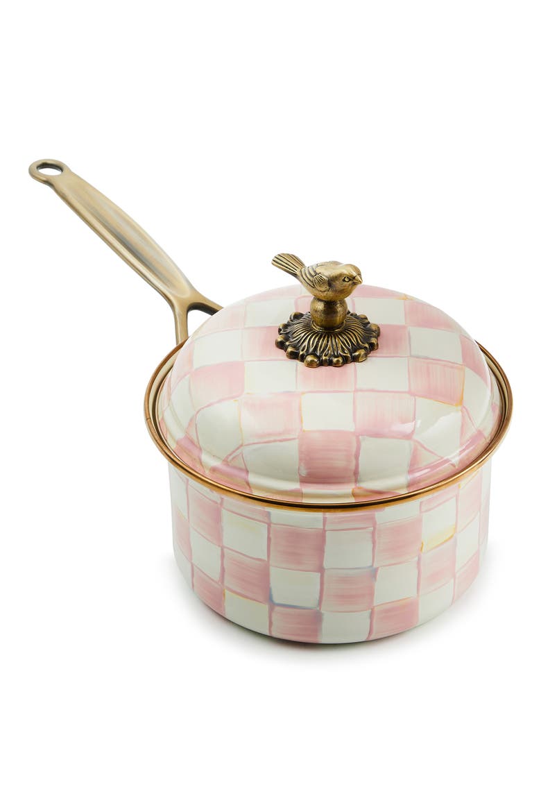 Rosy Check Enameled Steel 2.5-Quart Saucepan, Main, color, ROSY
