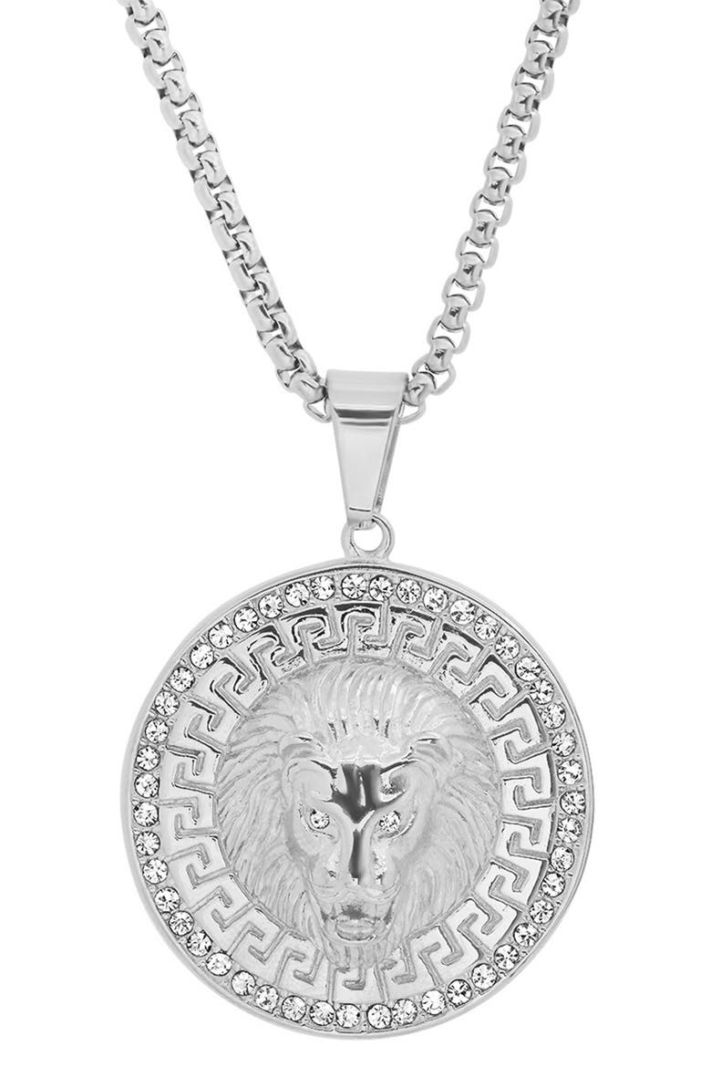 Pave Lion Head Pendant Necklace, Main, color, METALLIC