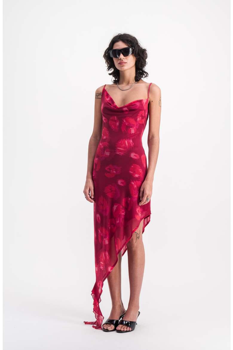 Waterfall Mesh Dress, Alternate, color, Lipstick Print