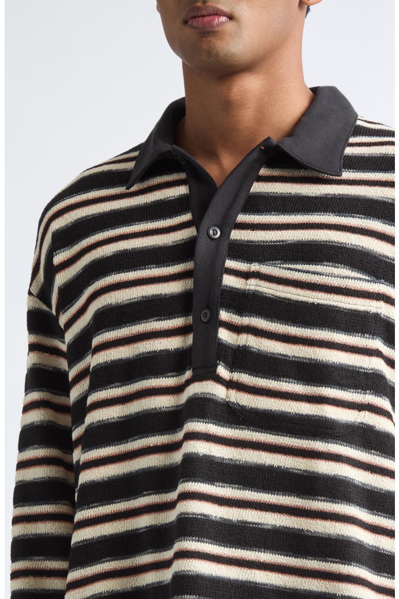 Striped Long Sleeve Polo, Alternate, color, BLACK