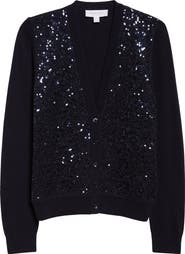 Michael Kors Collection Sequin Embellished Floral Lace & Cashmere Cardigan