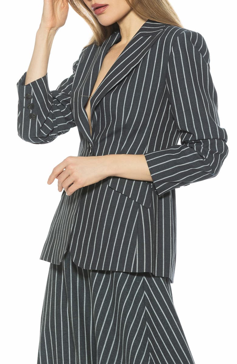 Alexia Admor Tau Linen & Cotton Blazer, Alternate, color, Navy Stripe