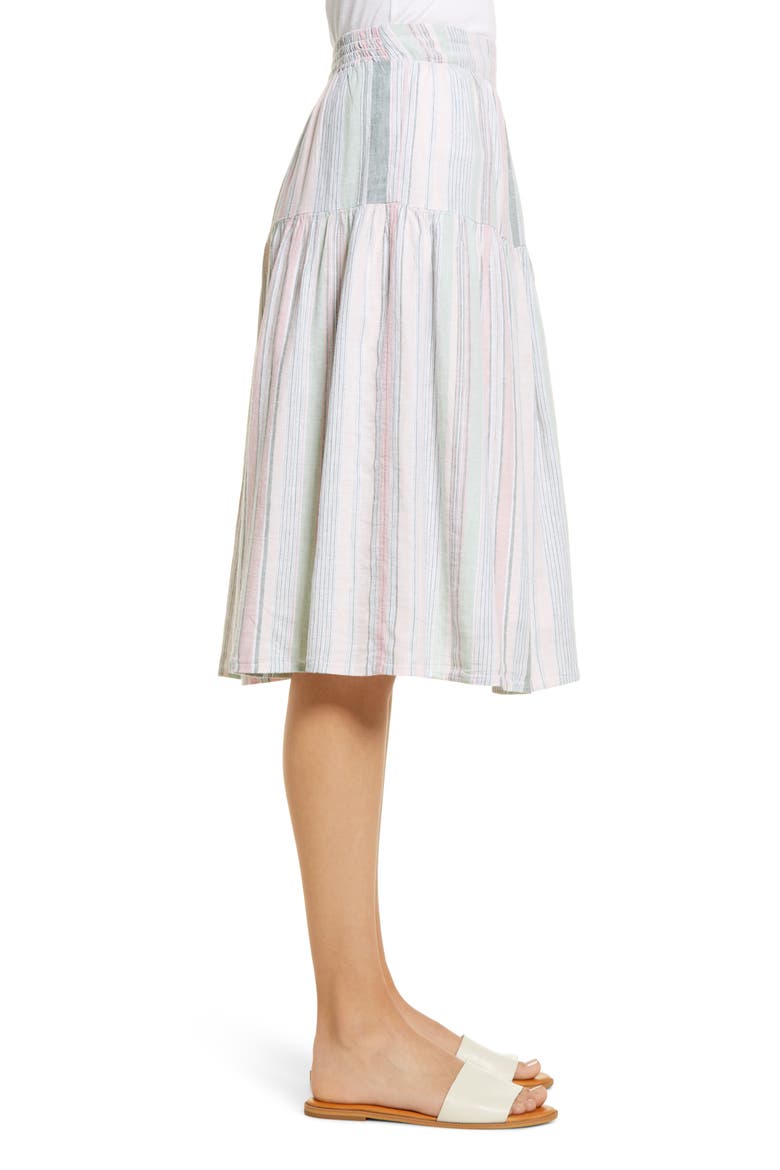Linen Tiered Skirt, Alternate, color, WHITE- PINK STRIPE