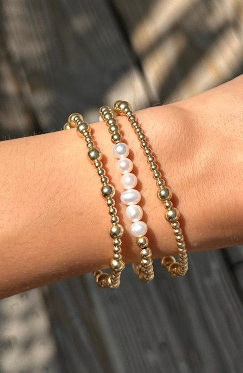 Little Sky Stone Alternating 3mm 5mm Bead Bracelet In Gold