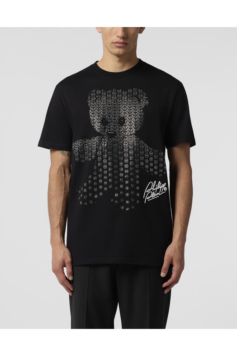 Round Neck T-Shirt Teddy Strass Teddy Bear Men, Main, color, black