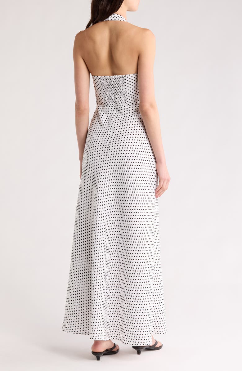 Reformation Delilah Linen Halter Maxi Dress, Alternate, color, Eclipse Dot