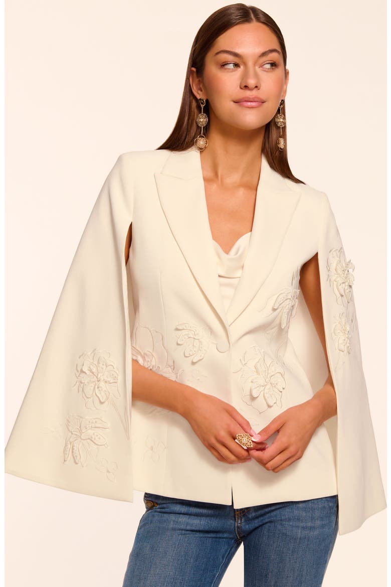 Rosalinda Embroidered Floral Appliqué Cape Sleeve Jacket, Alternate, color, IVORY
