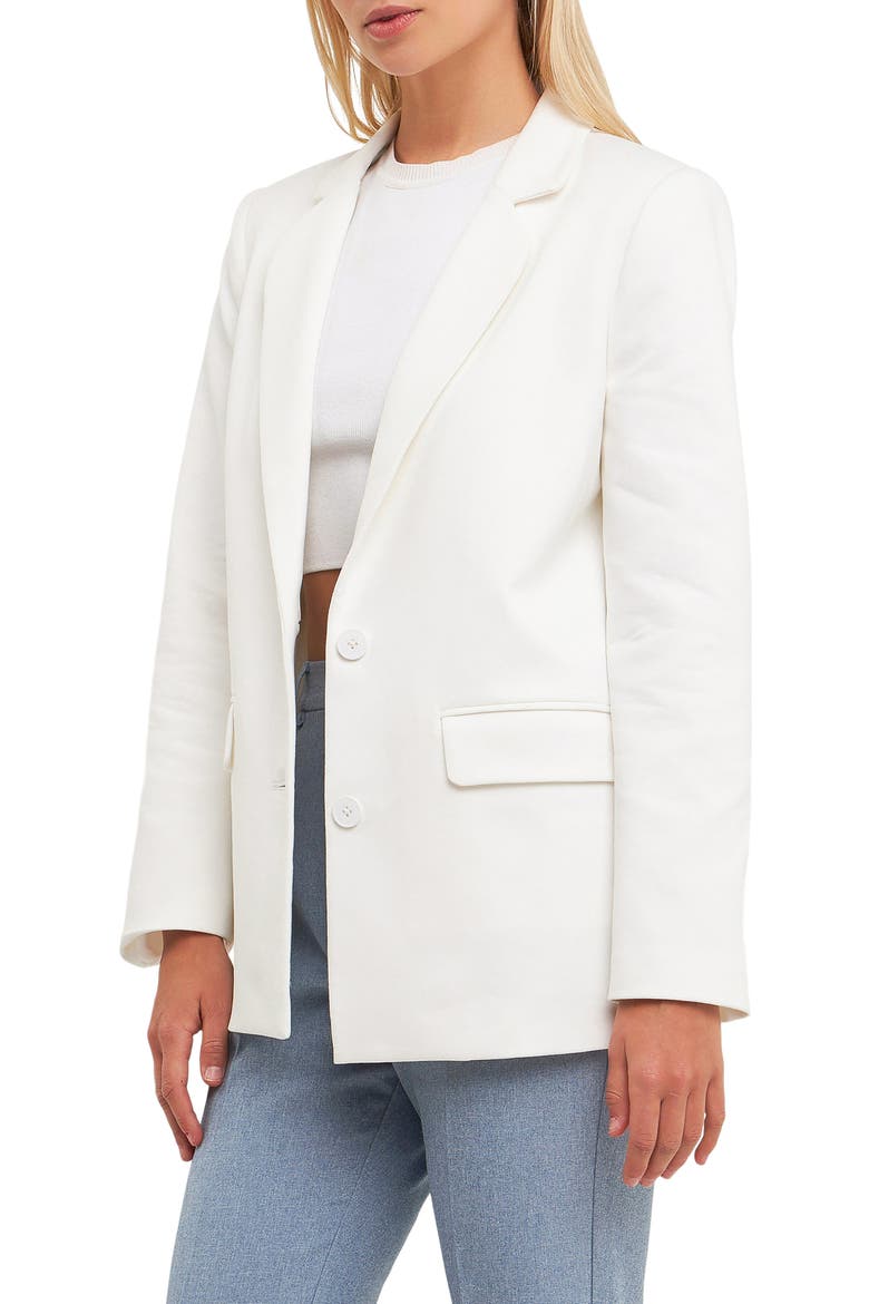Curved Lapel Stretch Cotton Blazer, Alternate, color, WHITE