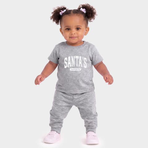 Santa's Favorite Arched Bold Jogger Pant Crew Set Baby