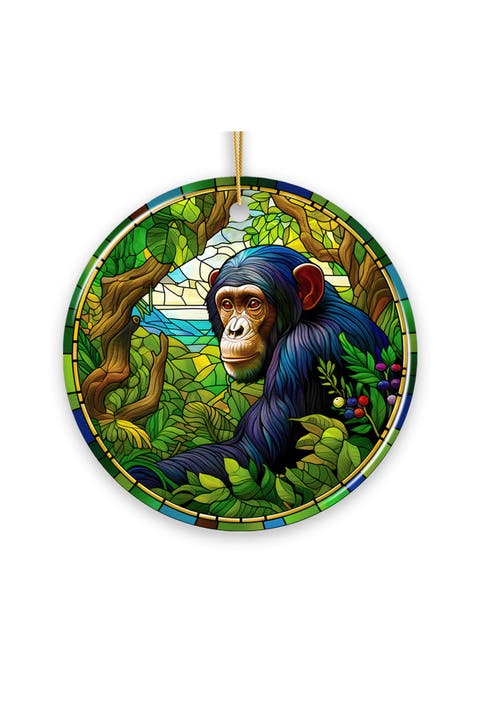 Jungle Chimpanzee Stained Glass Style Ceramic Ornament