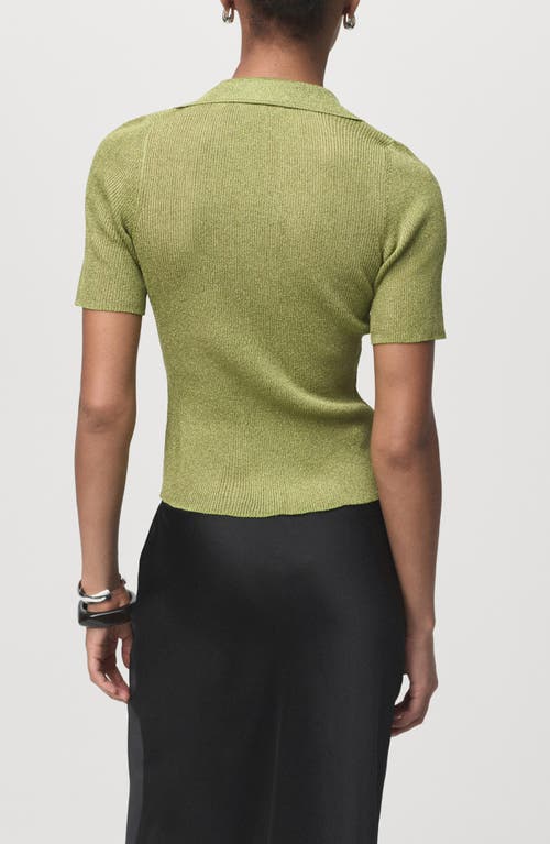 Mango Metallic Polo Sweater In Green