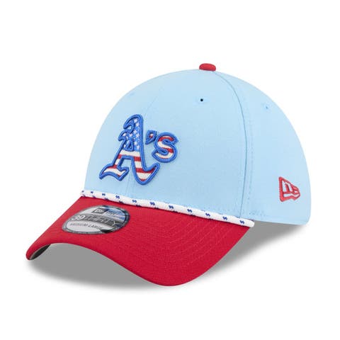 Men's New Era Light Blue/Red Athletics 2025 Fourth of July 39THIRTY Flex Hat