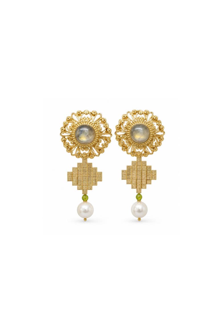 Linaria Labradorite Swarovski Pearl Earrings, Main, color, Gold