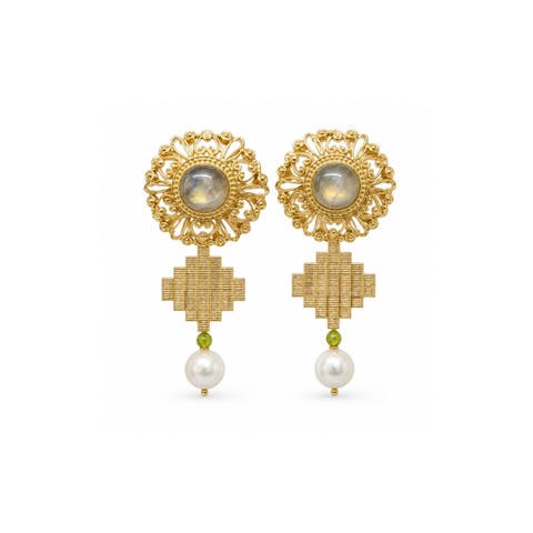 Linaria Labradorite Swarovski Pearl Earrings