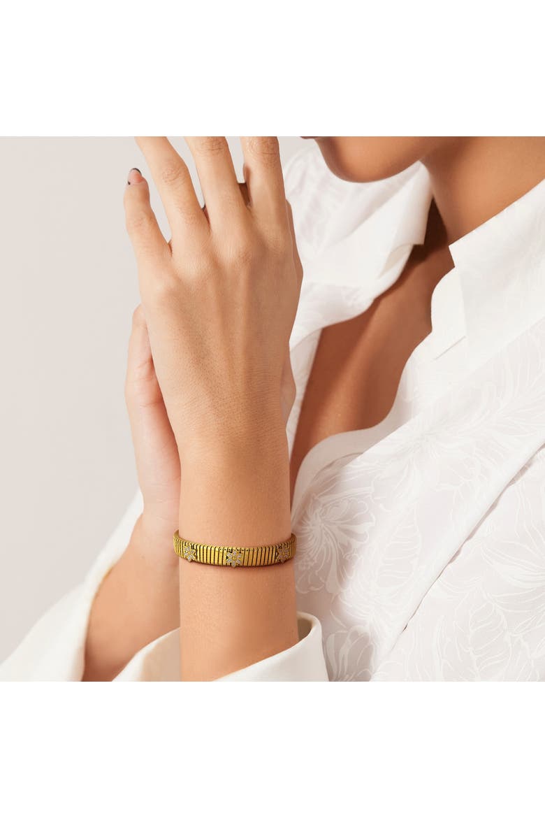 Cubic Zirconia Omega Flower Bracelet Yellow Plated, Alternate, color, Yellow-Plated