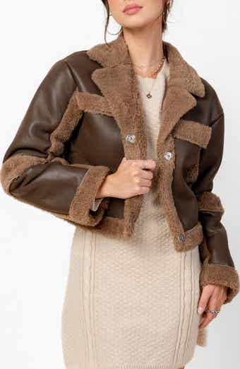 Beivy Faux Fur Trim Faux Leather Jacket