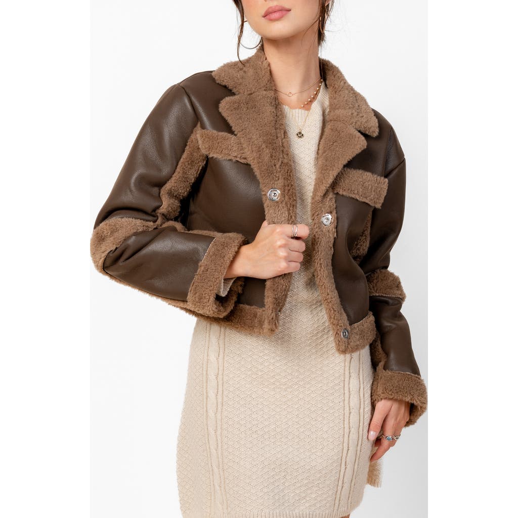 Beivy Faux Fur Trim Faux Leather Jacket In Brown
