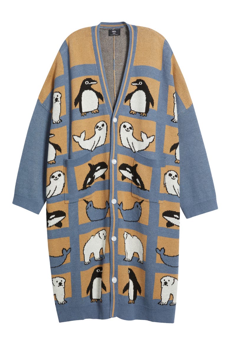 Chill Out Longline Cardigan, Alternate, color, BLUE AND TAN