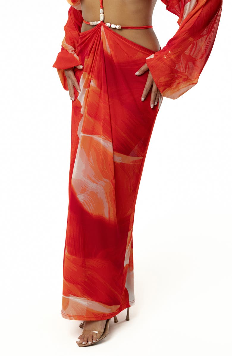 JLUXLABEL Hera Drape Cutout Long Sleeve Maxi Dress, Alternate, color, Red