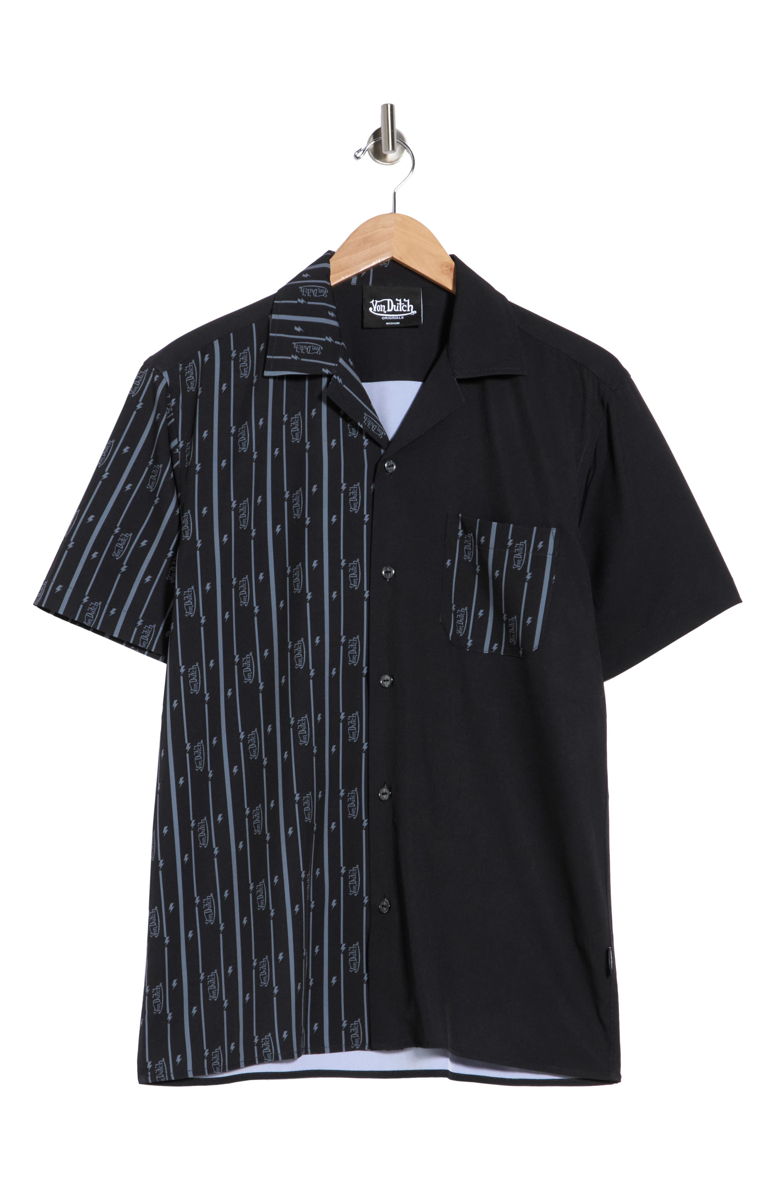 Von Dutch Logo Print Short Sleeve Button-Up Camp Shirt