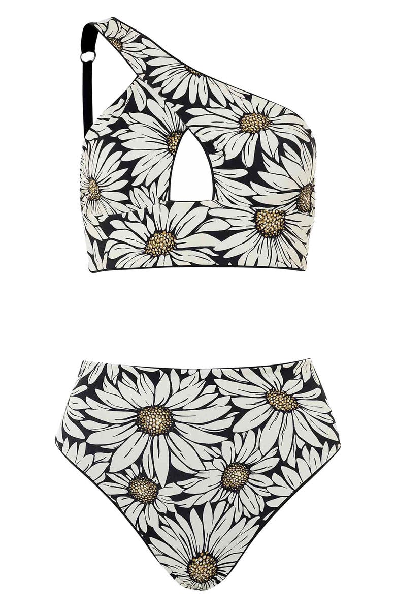 Maaji Tamara One-Shoulder Cutout Reversible Bikini Top, Alternate, color, Black