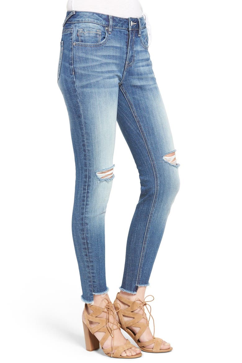 Chelsea Distressed Raw Hem Skinny Jeans, Alternate, color, LIGHT WASH