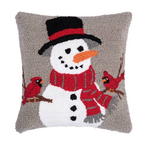 Snowman & Cardinals Hooked Throw Pillow, 16" x 16"