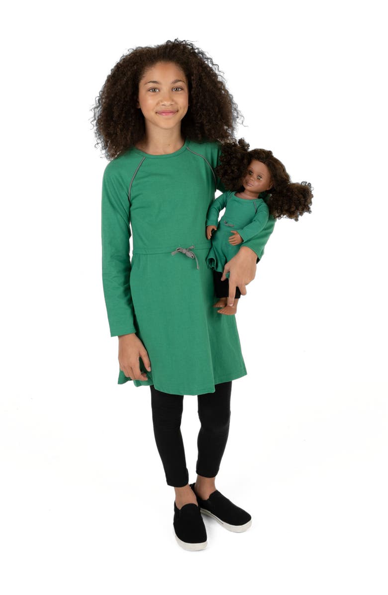 Leveret Girls Bow Tie Dress with Matching Doll Dress, Alternate, color, Green