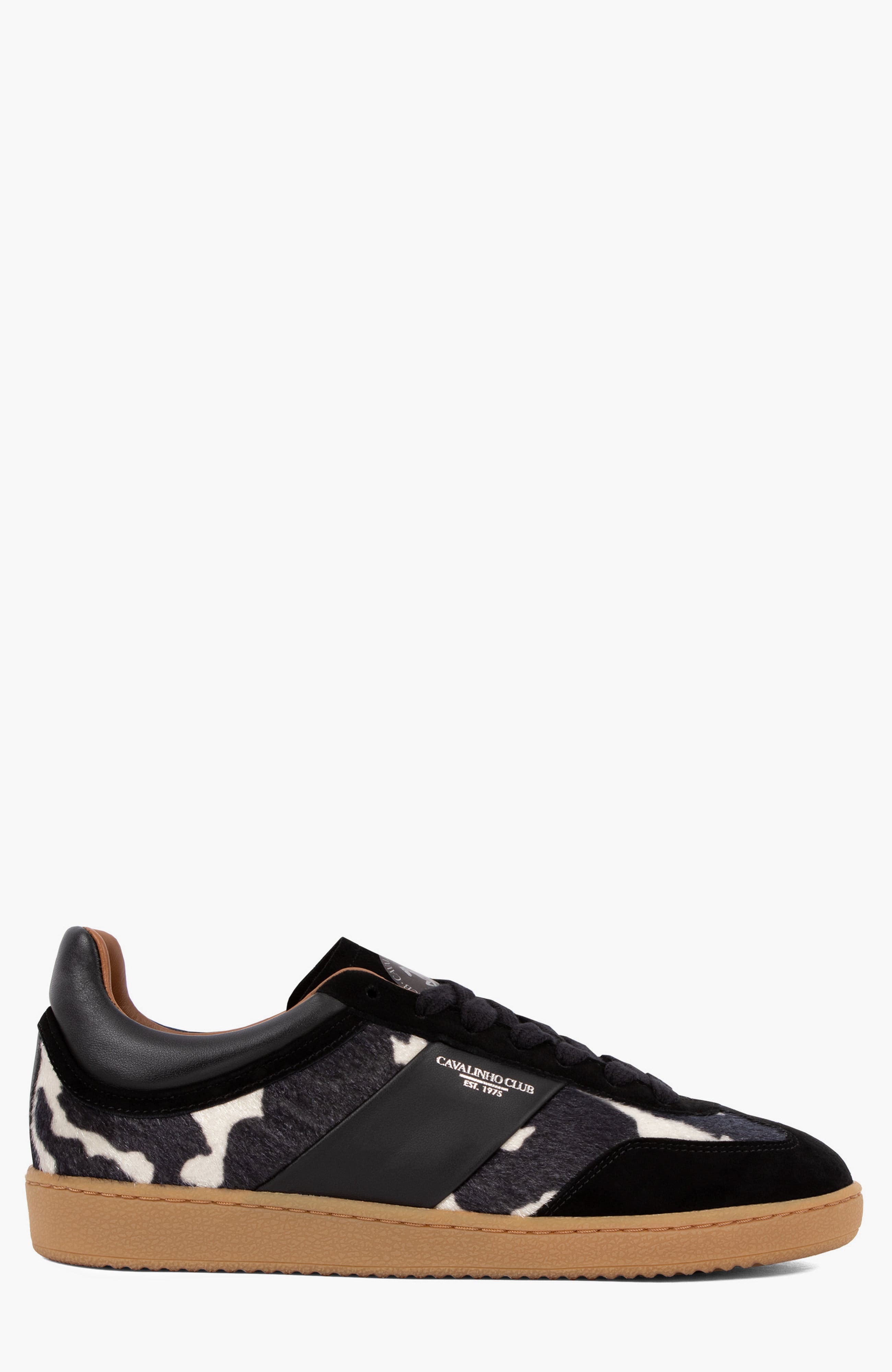 Club Cow Print Leather Sneakers, Main, color, Black / White