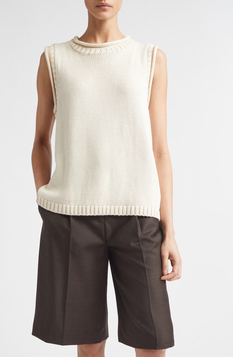 LOULOU DE SAISON Effy Boxy Linen & Silk Blend Sweater Vest, Main, color, Natural