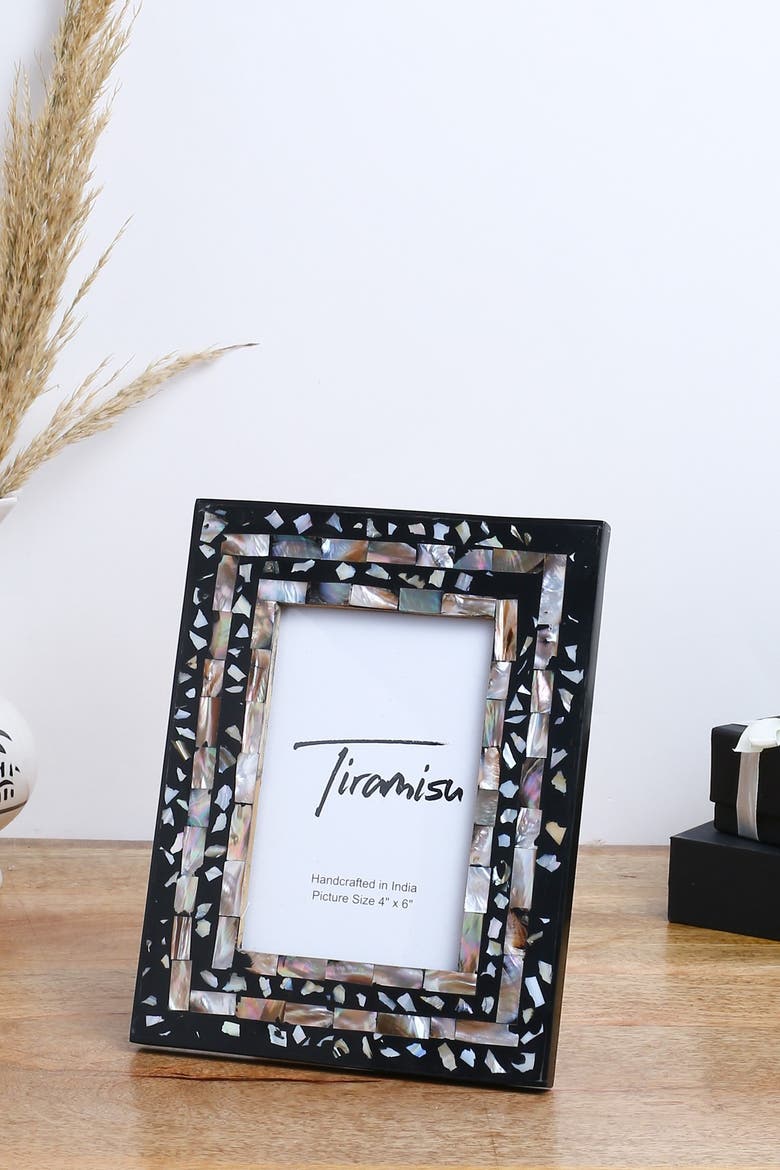Mother-of-Pearl Picture Frame, Main, color, BLACK