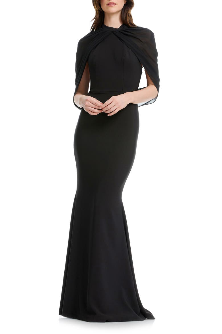 Aviva High Neck Open Back Evening Gown, Main, color, BLACK