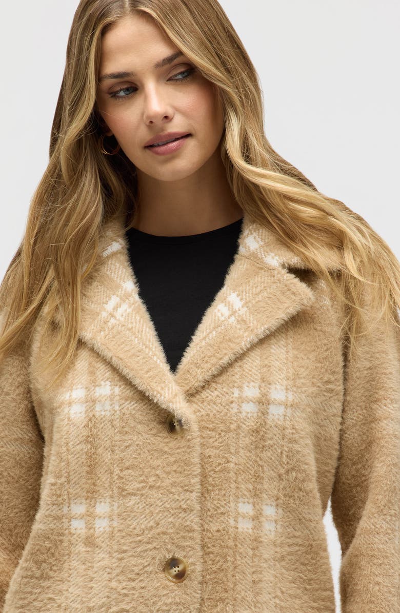 NVLT Eyelash Longline Sweater Coat, Alternate, color, Camel Plaid