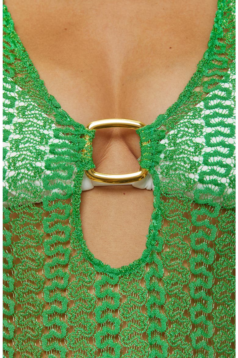 Golden Beach Long Sleeve Lace Cover-Up Tunic, Alternate, color, EMERALD