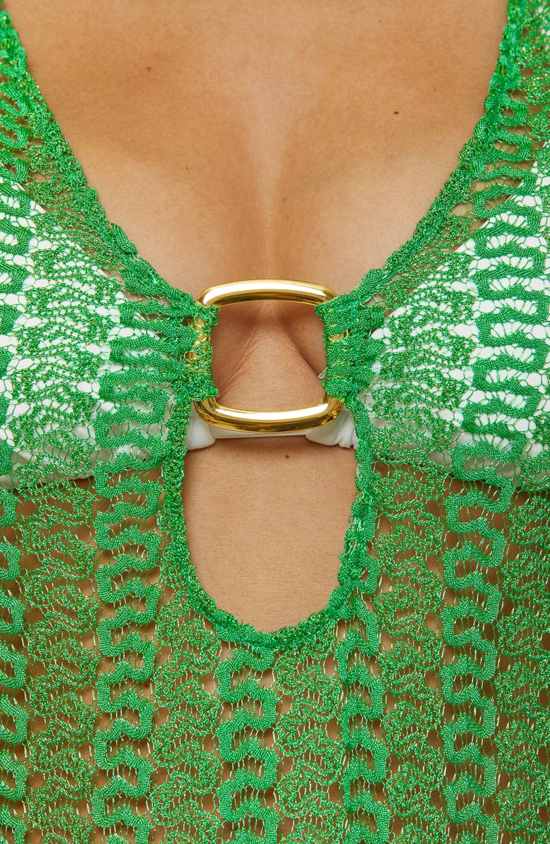 Becca Golden Beach Long Sleeve Lace Cover-Up Tunic, Alternate, color, Emerald