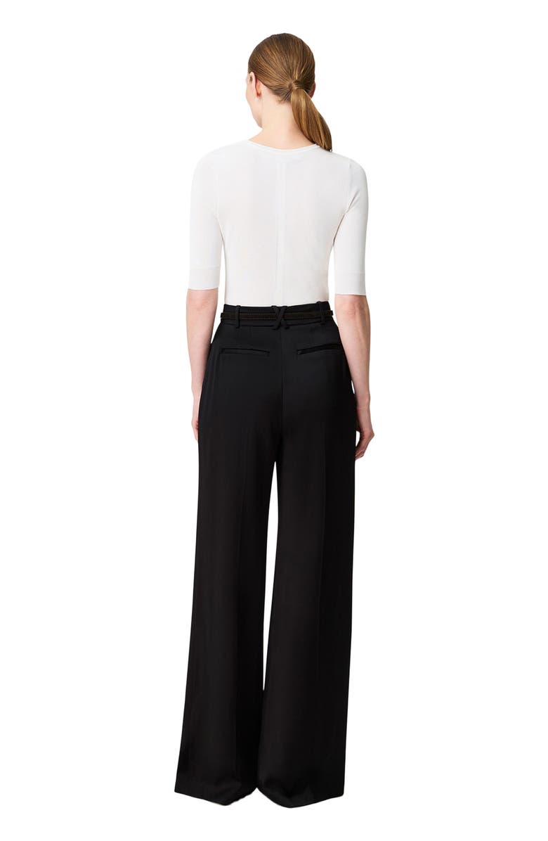 Another Tomorrow Satin Pleated Trouser, Alternate, color, Black
