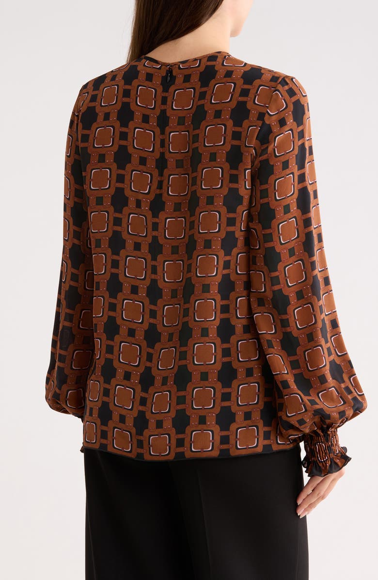 Longchamp Smocked Cuff Silk Blouse, Alternate, color, Cognac
