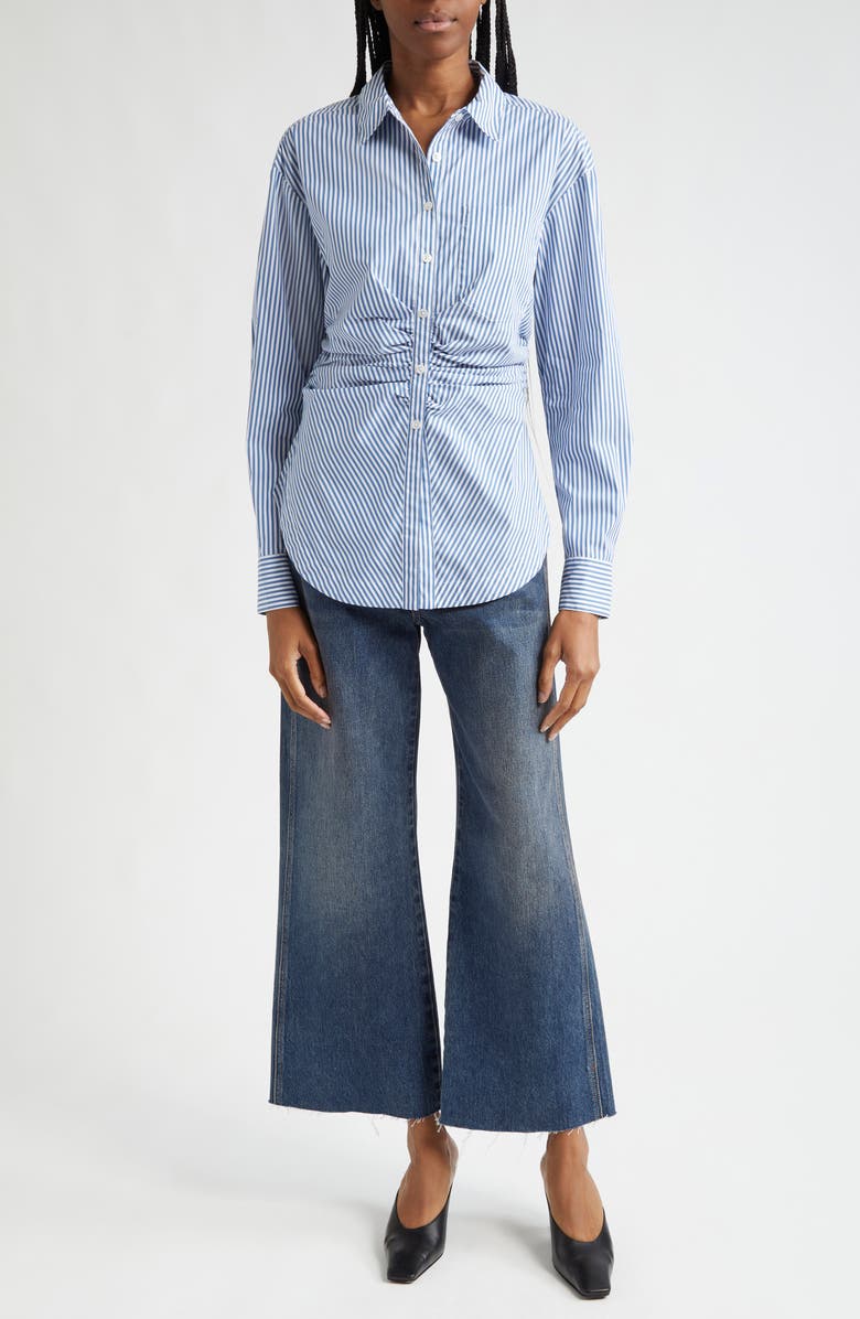 Veronica Beard Bosco Stripe Ruched Button-Up Shirt, Alternate, color, 