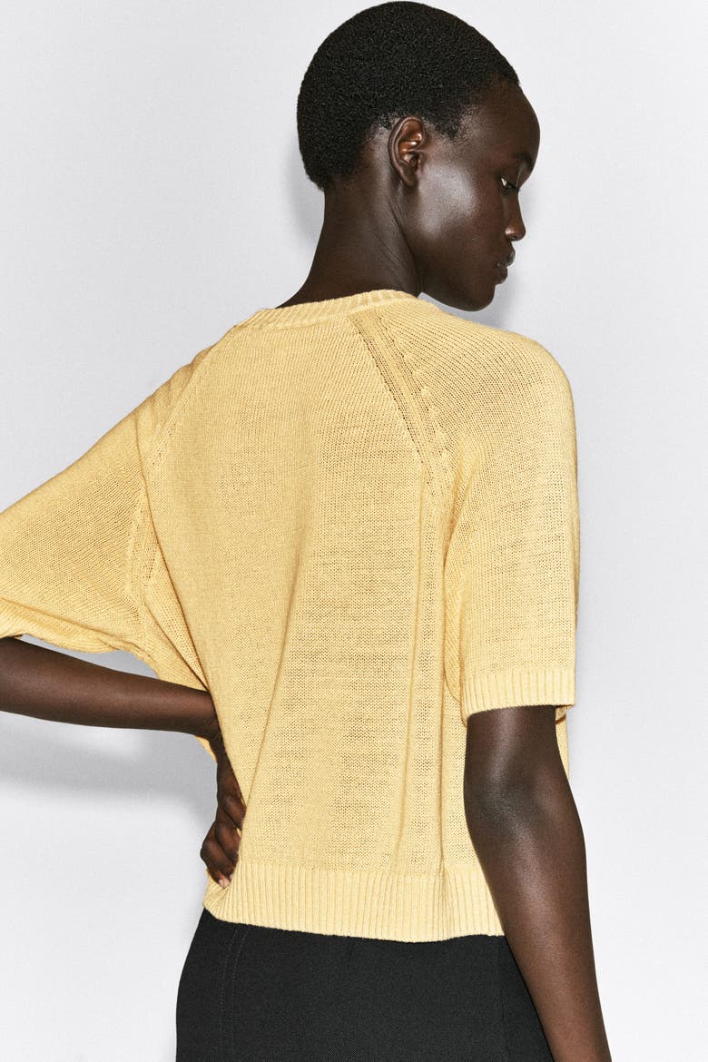 Shrunken Knitted Linen T-Shirt, Alternate, color, YELLOW