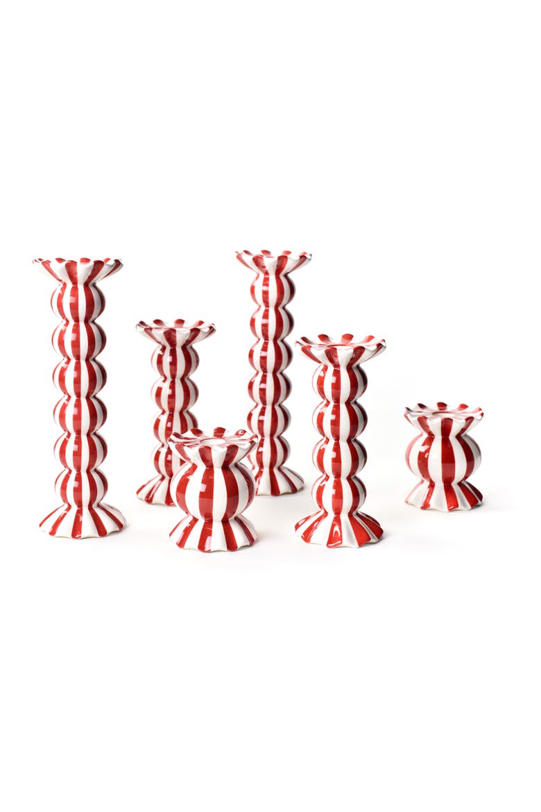 Red Stripe Knobbed Candle Holder with Ruffle 6 Piece Set, Main, color, Red