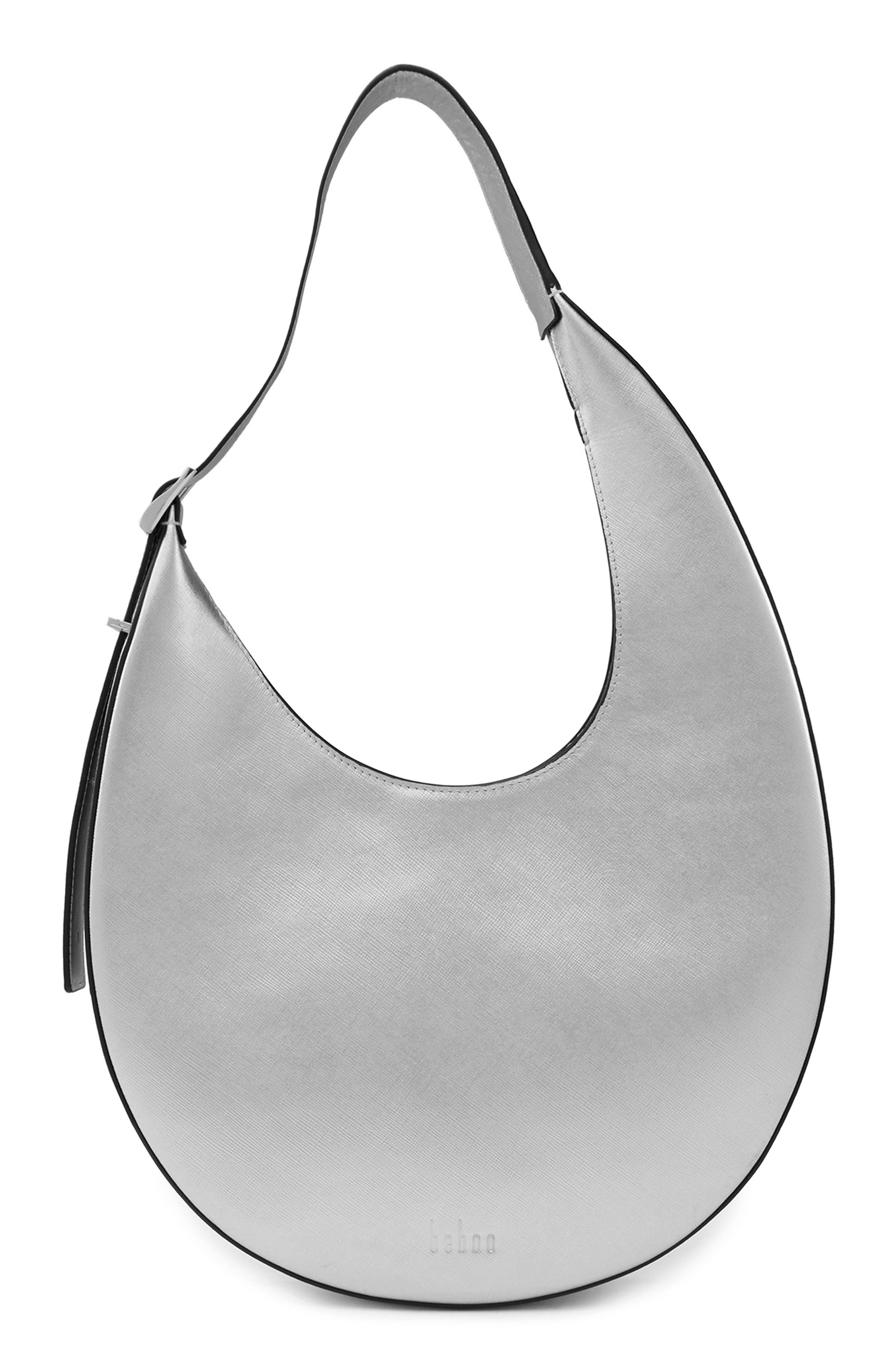 behno Medium Ina Metallic Leather Crescent Shoulder Bag, Main, color, Silver
