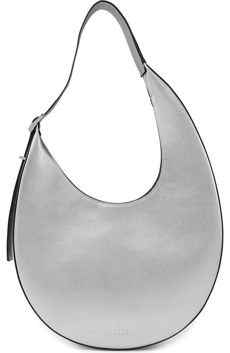 behno Medium Ina Metallic Leather Crescent Shoulder Bag, Main, color, Silver