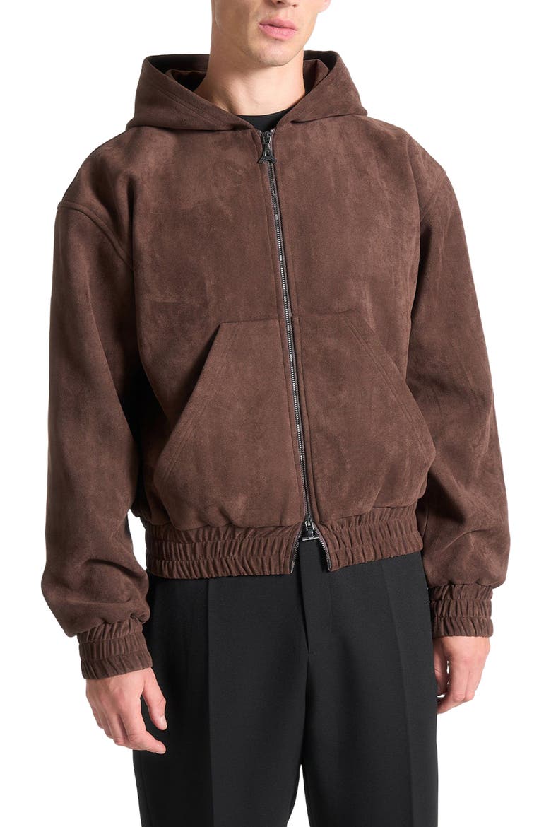 Cropped Suede Hoodie, Alternate, color, Brown